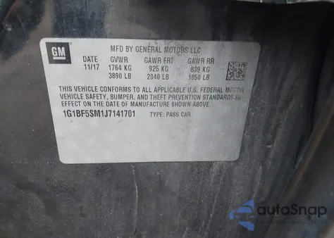 2018 Chevrolet Cruze Premier Auto z USA, uszkodzony, nr VIN 1G1BF5SM1J7141701